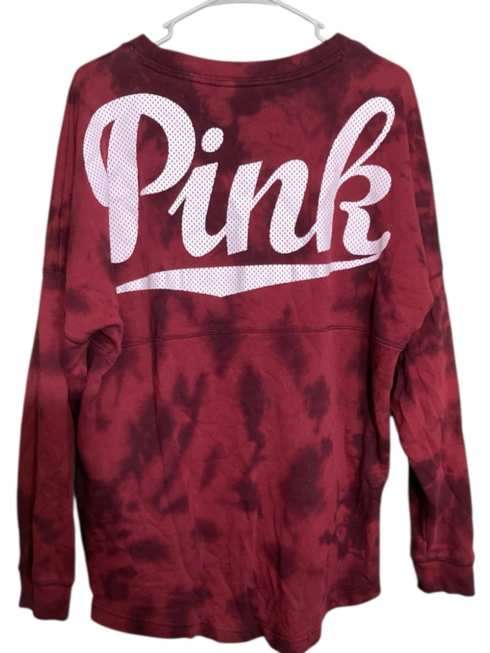 PINK Victoria’s Secret Burgundy & Black Tie Dye Fleece Sweatshirt - Size Large